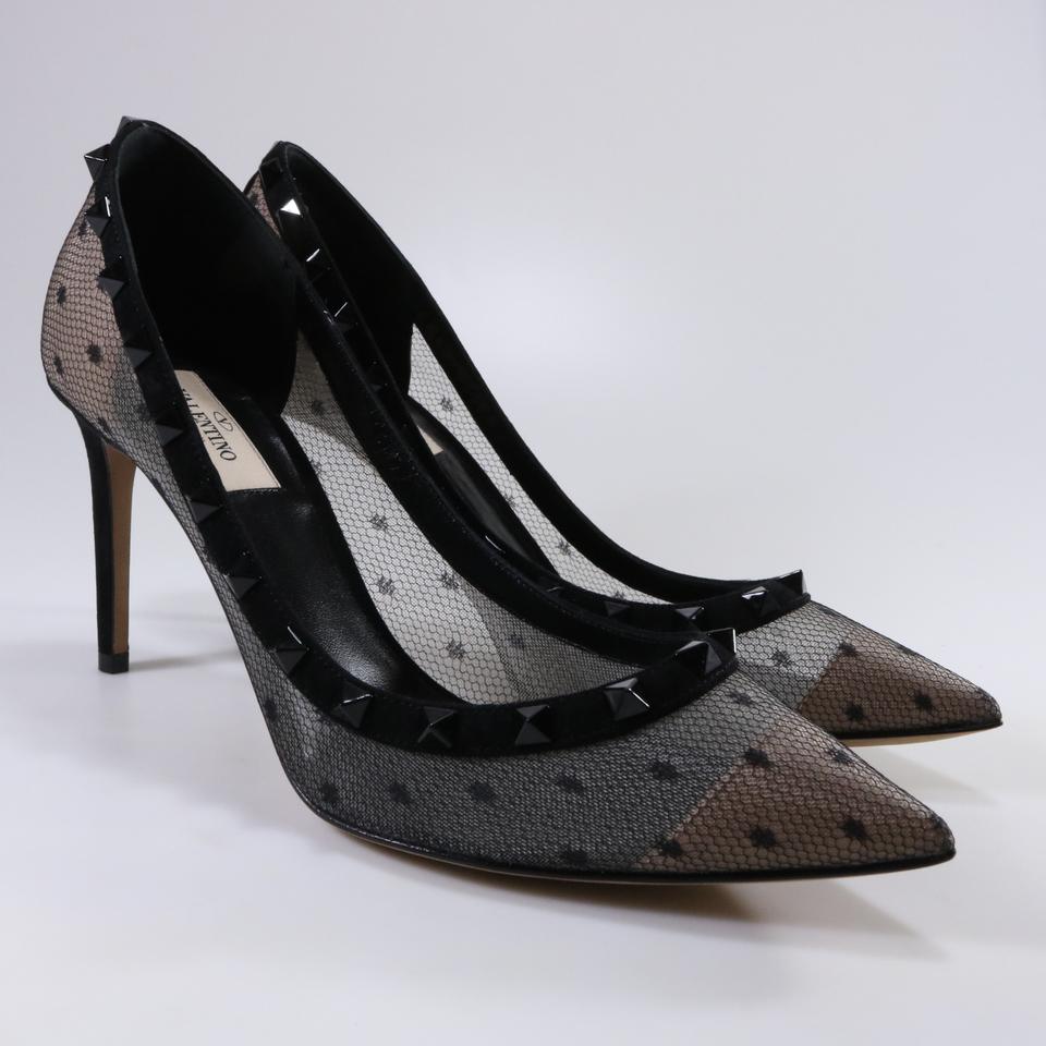 Black Lace Mesh Sexy Lingerie Rockstud Classic Noir Spike Pumps D008